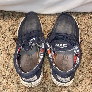 hey dudes denim with floral design on the inside